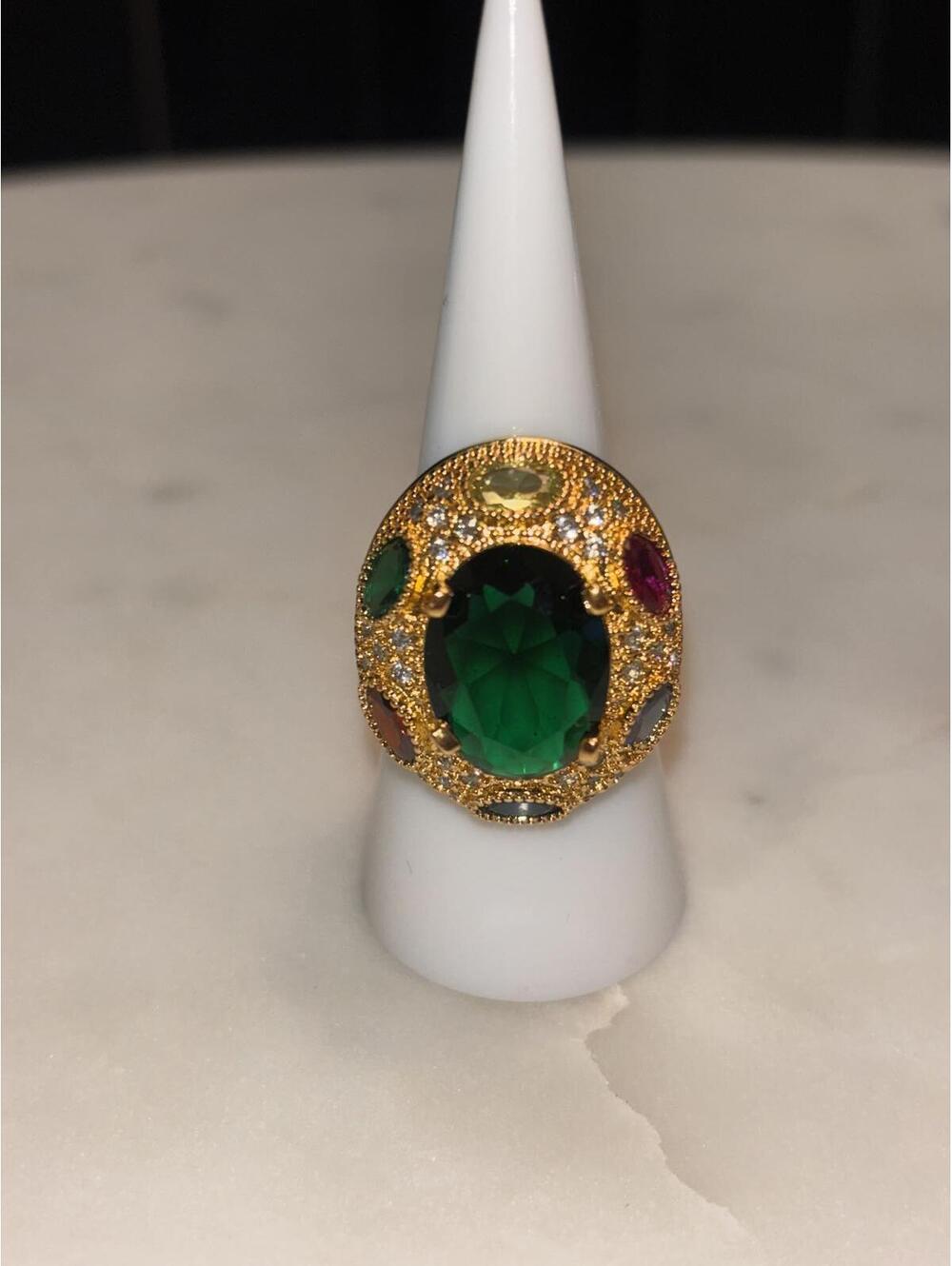 Gold Tone Multi-Gemstone Cocktail Ring SIZE 7